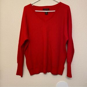 Tahari woman’s 100% extra fine Merino wool sweater red v neck oversized -Small